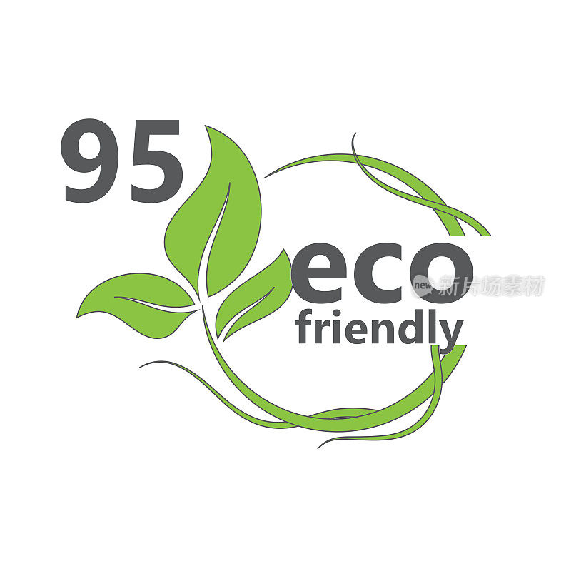 95%生态友好邮票图标矢量插图绿色有机植物叶子。环保的绿叶标签贴纸。2 d矢量插图。
